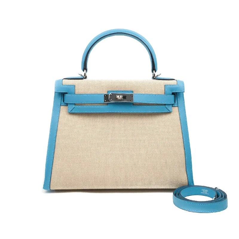 Hermès Kelly 28 Bleu Du Nord Swift & Ecru-beige Toile H Palladium Hardware