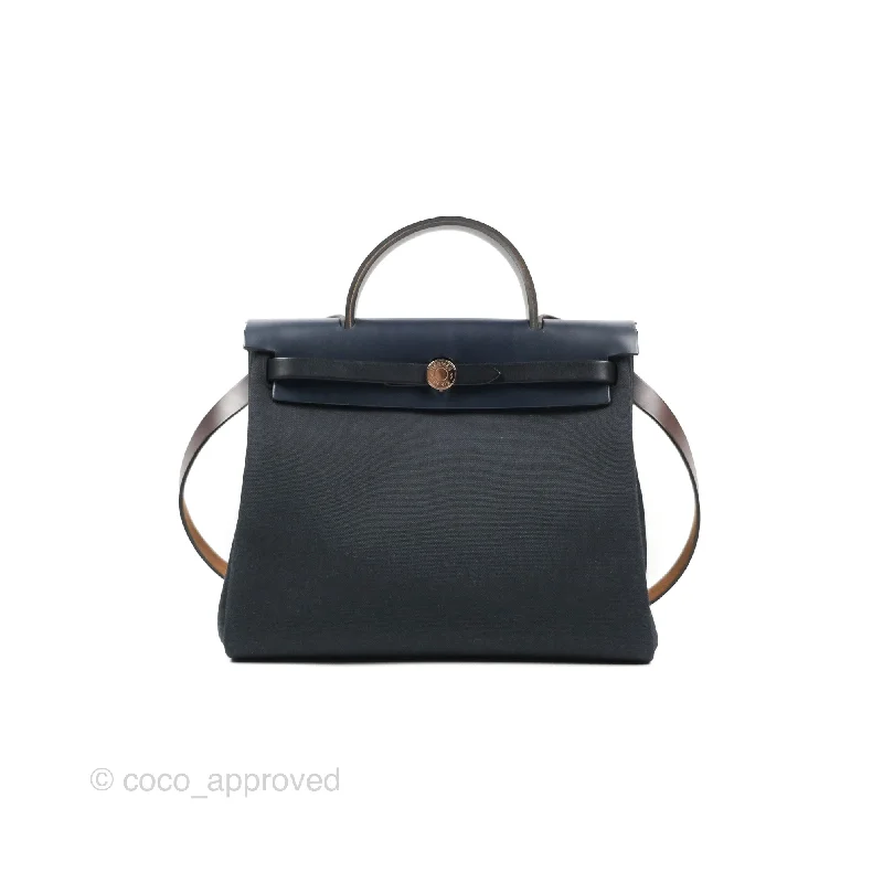 Hermès Herbag Zip 31 Black/Navy Canvas Palladium Hardware