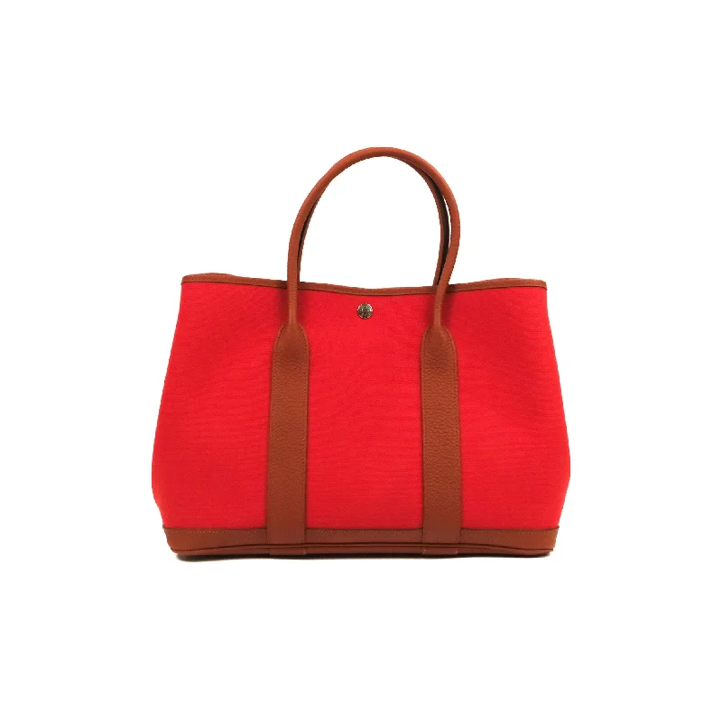 Hermès Garden Party 36 Red Clemence Canvas