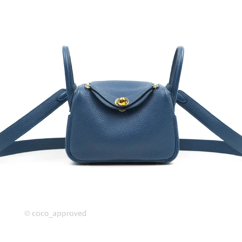 Hermès Mini Lindy 20 Deep Blue Clemence Gold Hardware