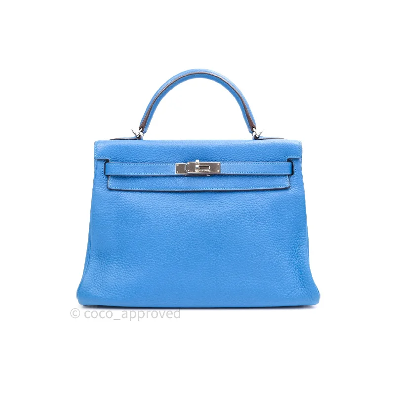 Hermès Kelly Retourne 32 Blue Mykonos Togo Palladium Hardware