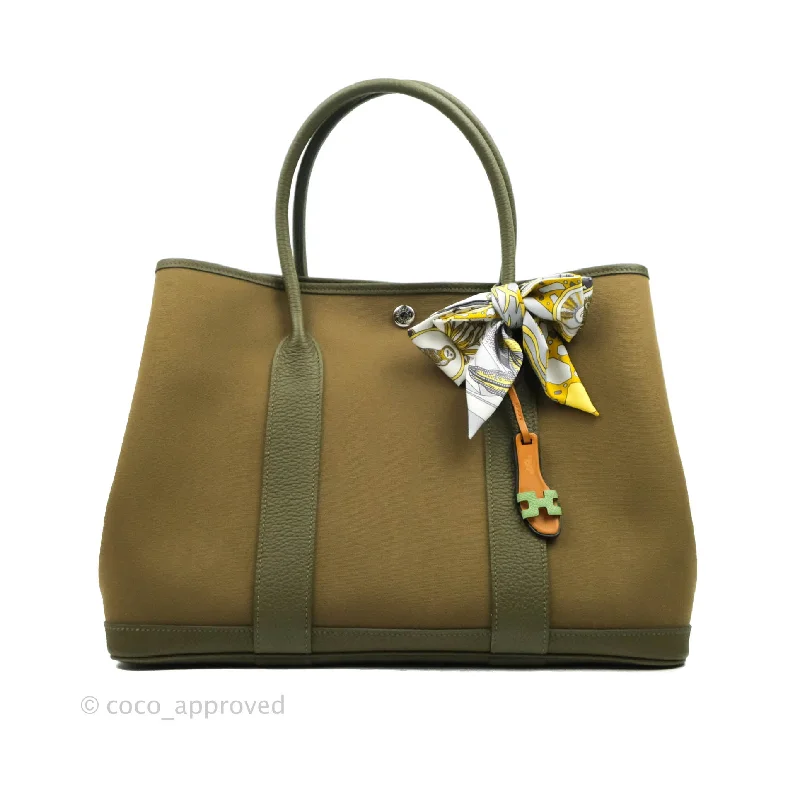 Hermès Garden Party 36 Vert Olive Canvas With Twilly & Charm