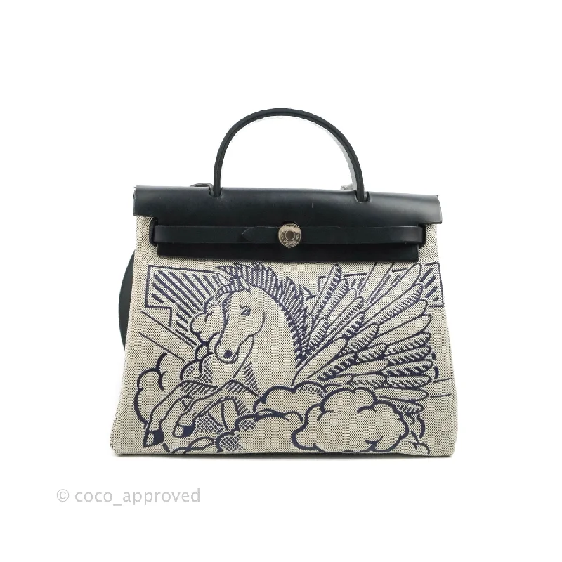 Hermès Herbag Zip 31 Black Pegasus Pop Canvas Palladium Hardware