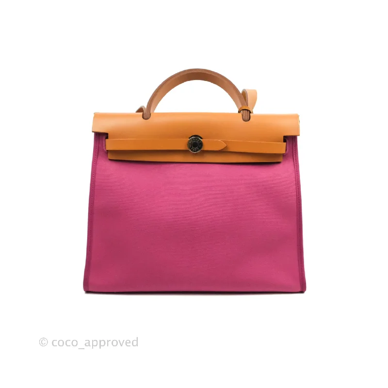 Hermès Herbag Zip 31 Rose Pourpre Tan Leather Palladium Hardware