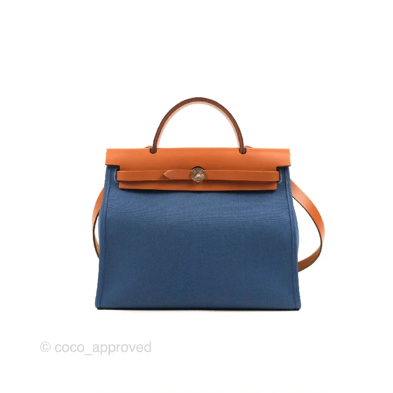 Hermès Herbag Zip 31 Blue/Natural Canvas Palladium Hardware