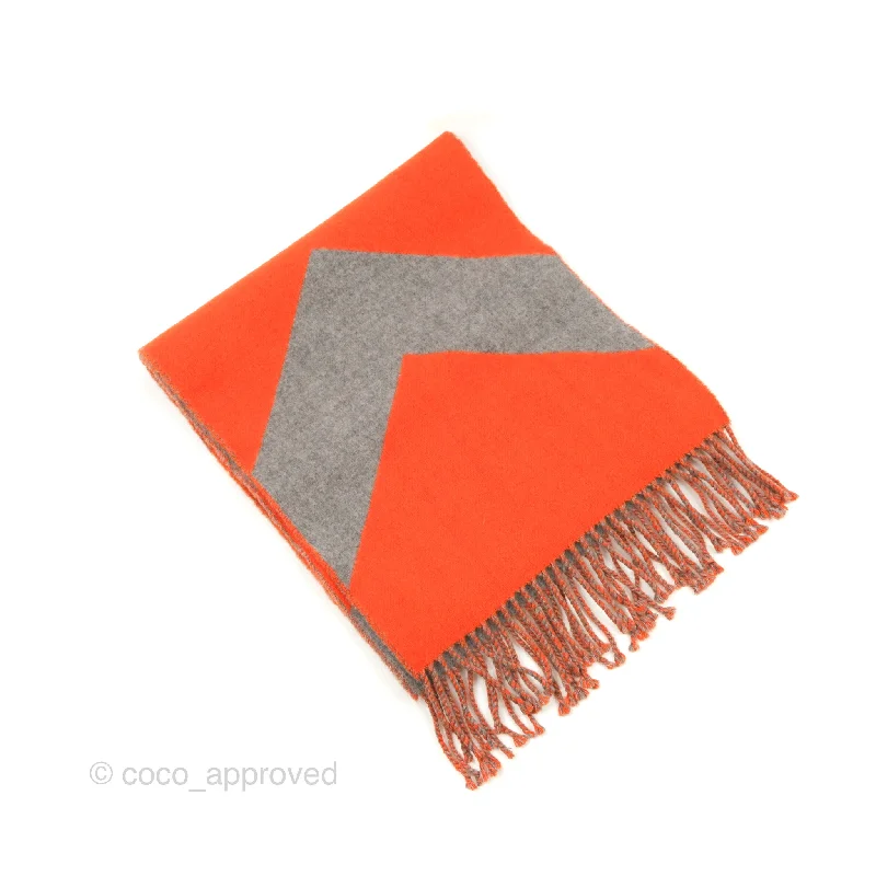 Hermes Cashmere Casaque Chevron Muffler Orange/Grey