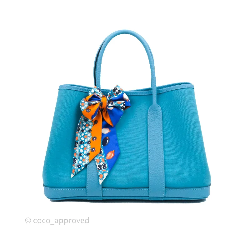 Hermès Garden Party 30 Canvas Bleu De Nord with Twilly