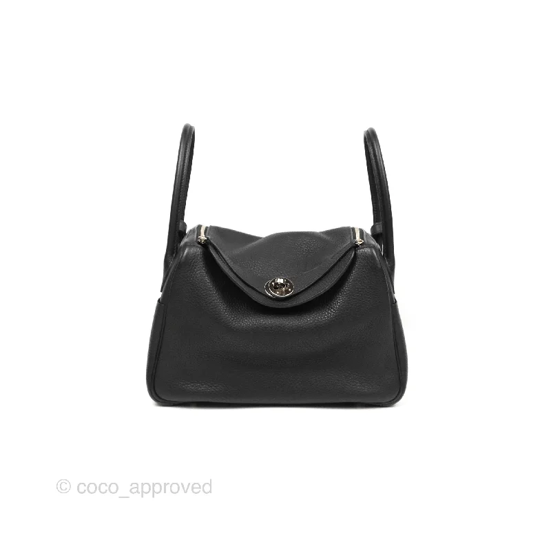 Hermès Lindy 26 Black Clemence Silver Hardware