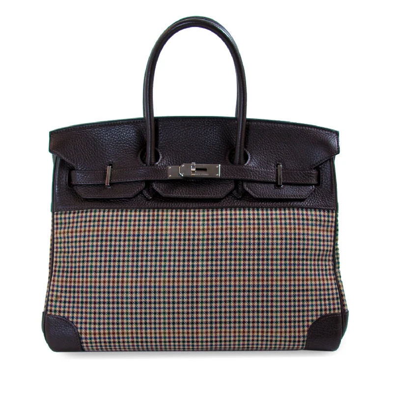 Hermès Birkin 35 Clemence Leather and Houndstooth Canvas