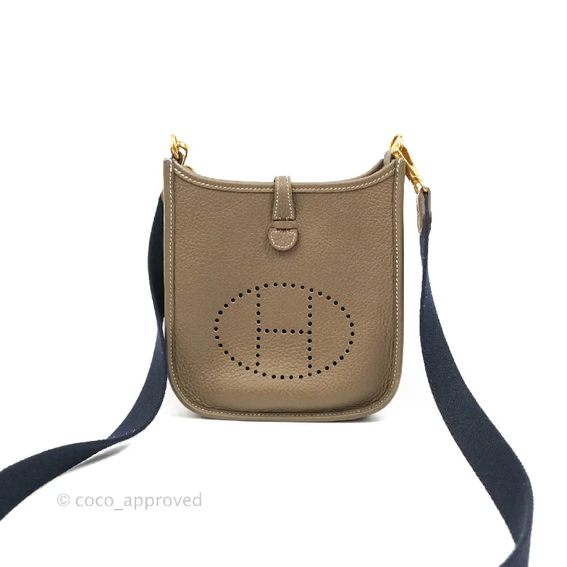 Hermès Mini Evelyne Etoupe Clemence Gold Hardware with Bleu Indigo Strap