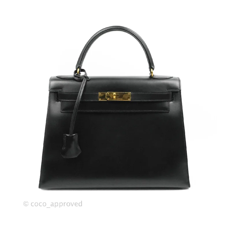 Hermès Kelly 28 Vintage Sellier Black Box Leather Gold Hardware