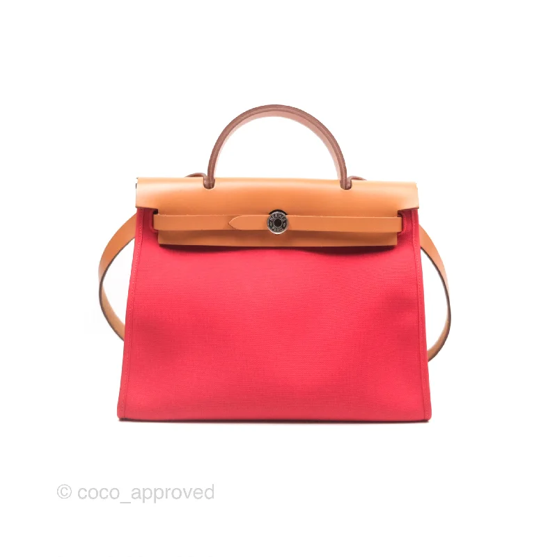 Hermès Herbag Zip 31 Rouge Tomate S5/ Naturel 27 Canvas Palladium Hardware