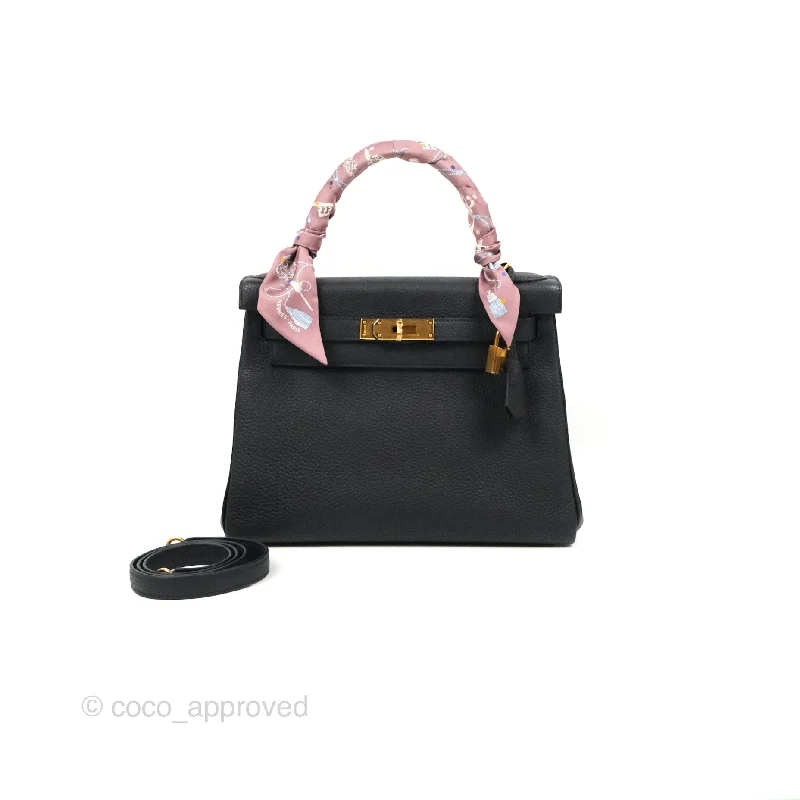 Hermès Retourne Kelly 28 Black Togo Gold Hardware