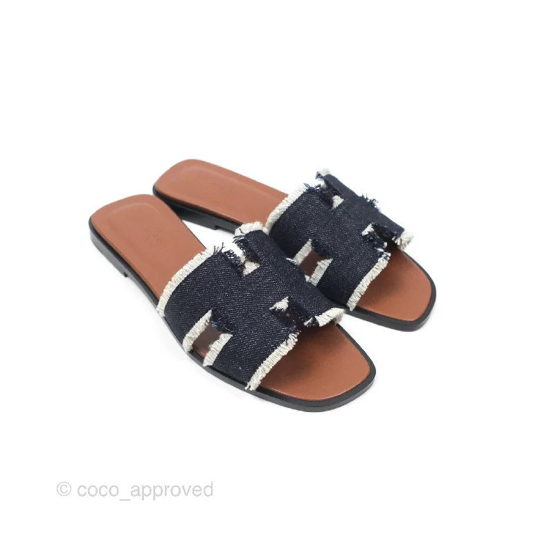 Hermès Oran Sandals in Black Denim Size 37