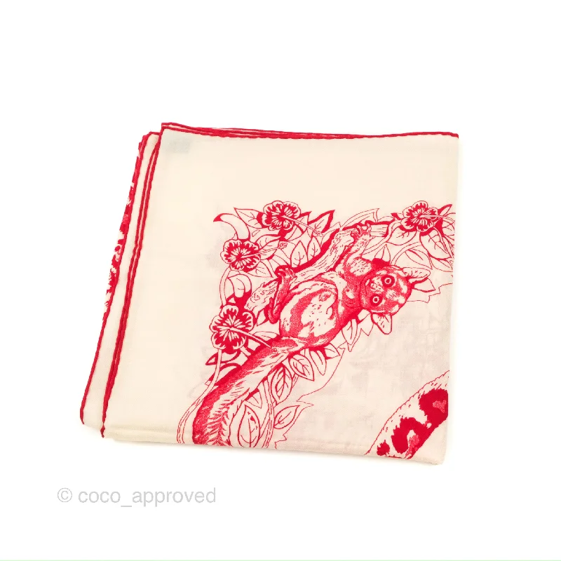 Hermes Jungle Love Cashmere Silk Shawl Scarf 140 White/Red