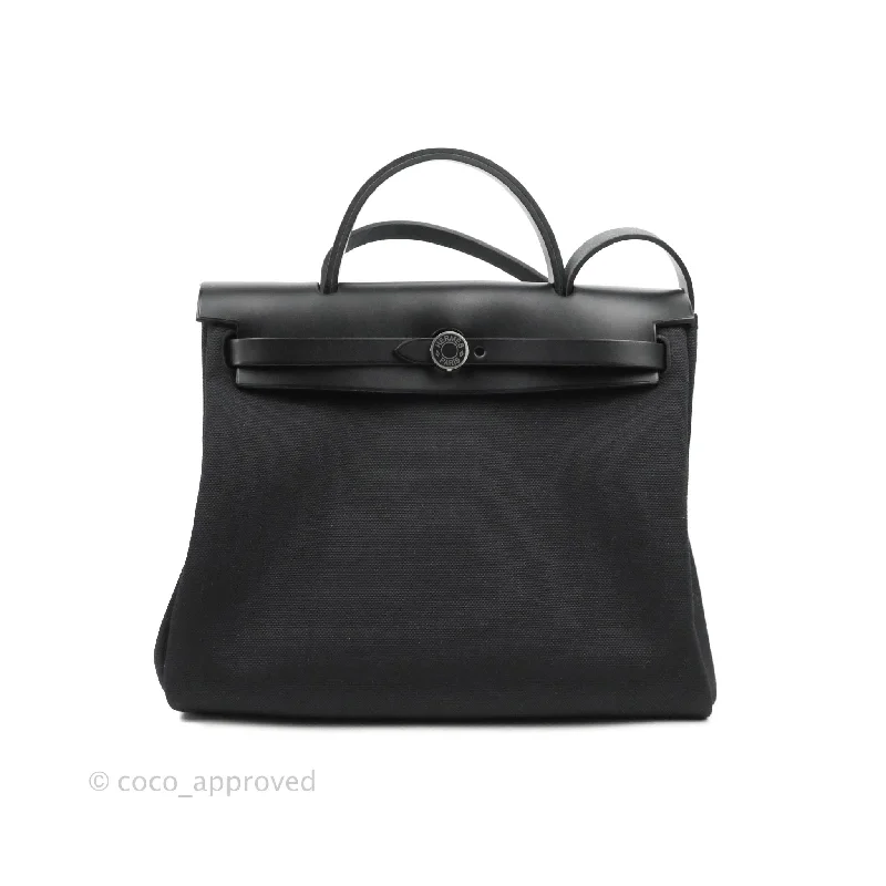 Hermès Herbag Zip 31 Black Canvas Palladium Hardware