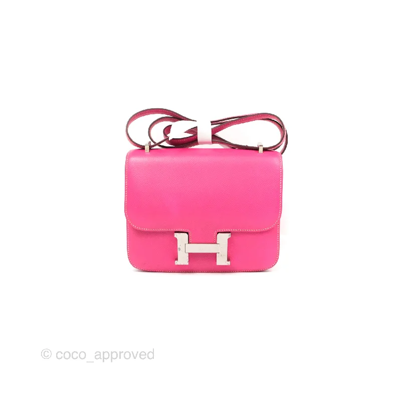 Hermès Constance Mini 18cm Rose Tyrien Epsom Palladium Hardware