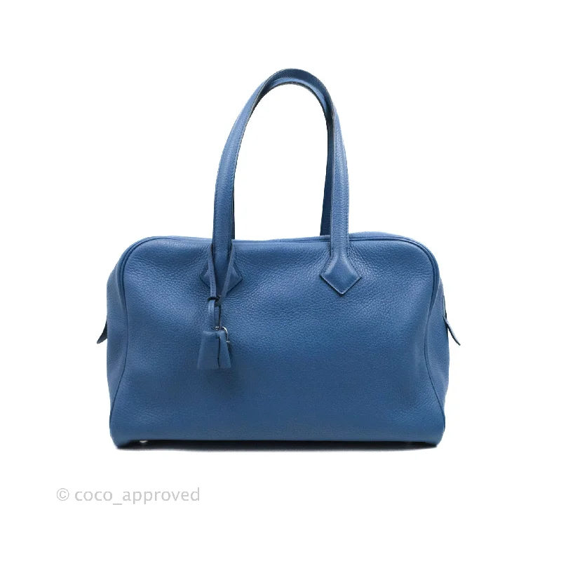 Hermes Victoria II 35 Bag Blue Paradis Clemence Palladium Hardware