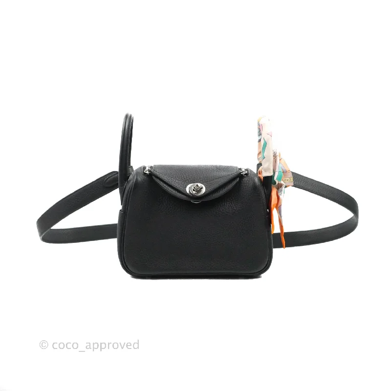 Hermès Mini Lindy 20 Taurillon Clemence Black Palladium Hardware With Twilly