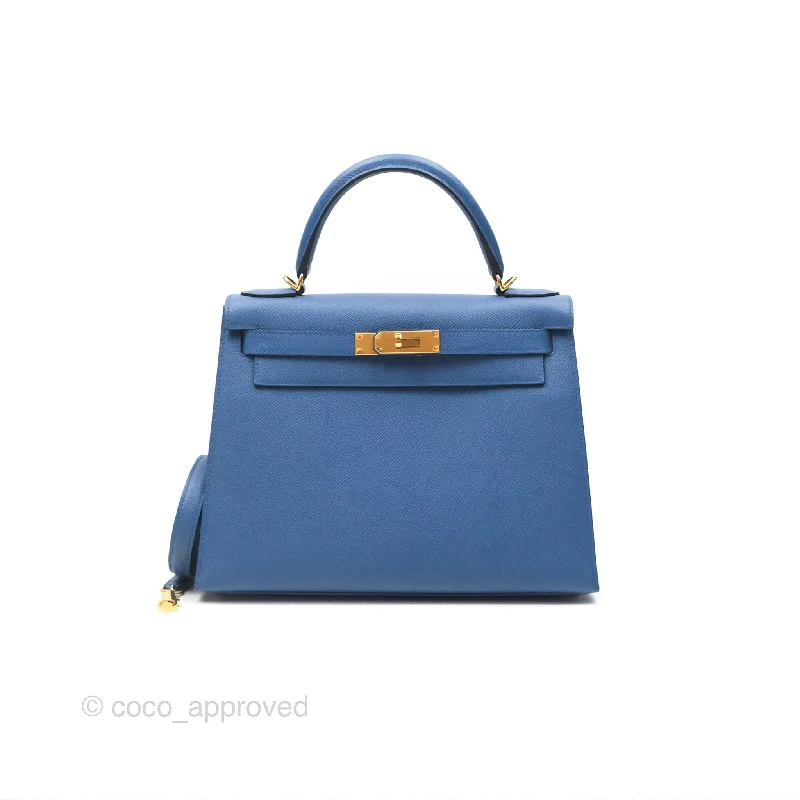 Hermès Sellier Kelly 28 Blue Epsom Gold Hardware