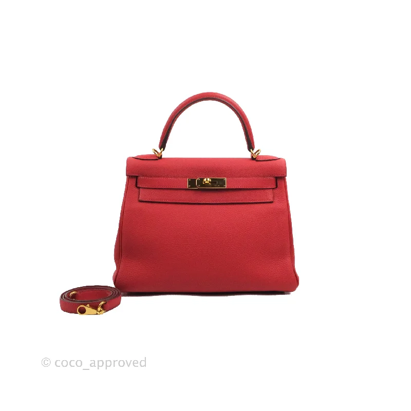 Hermès Retourne Taurillon Kelly 28 Rouge Pivoine Clemence Gold Hardware