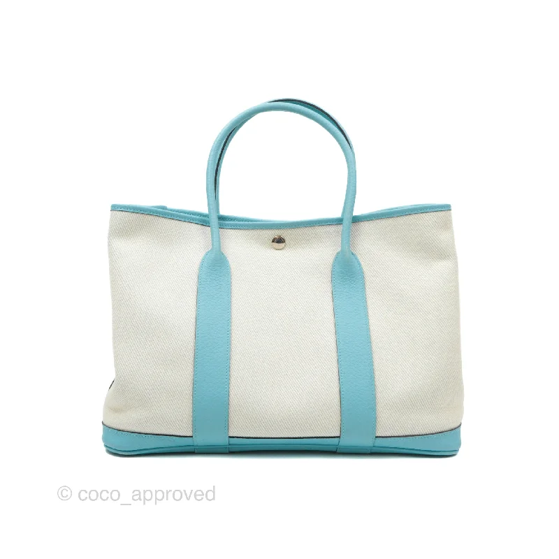 Hermès Garden Party 36 Country Ecru Bleu Atoll Canvas