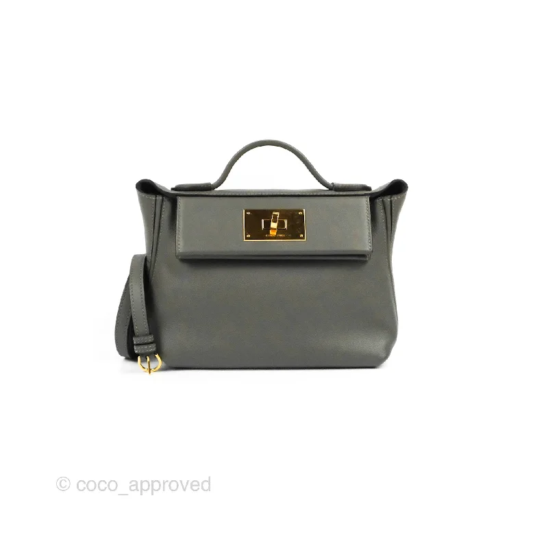 Hermès 24/24 21 Mini Gris Meyer 0L Evercolor/Swift Gold Hardware