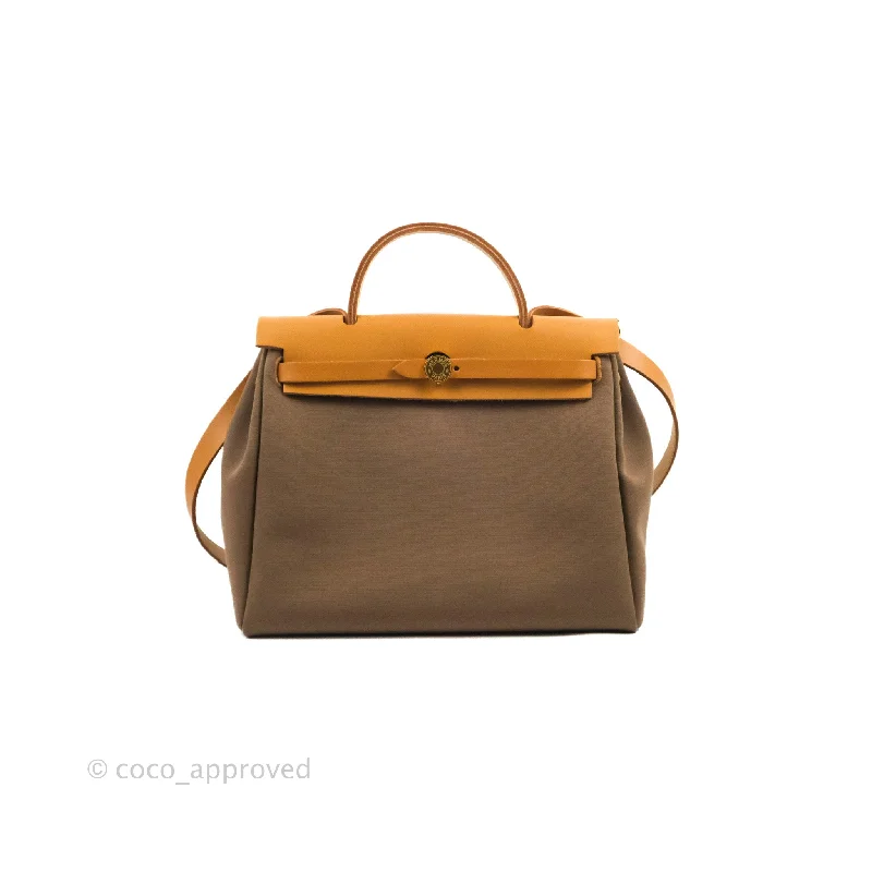 Hermès Herbag Retourne Zip 31 Etoupe-Dune/ Naturel Sable Canvas Gold Hardware