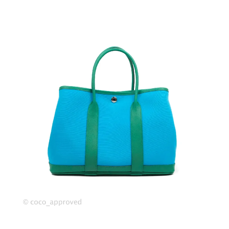 Hermès Garden Party 30 Canvas Bleu Azteque/Menthe/Jade