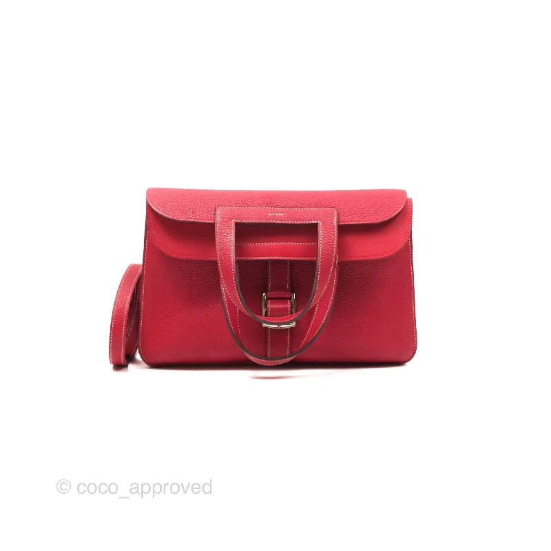 Hermès Halzan 31 Rouge Casque Clemence Palladium Hardware