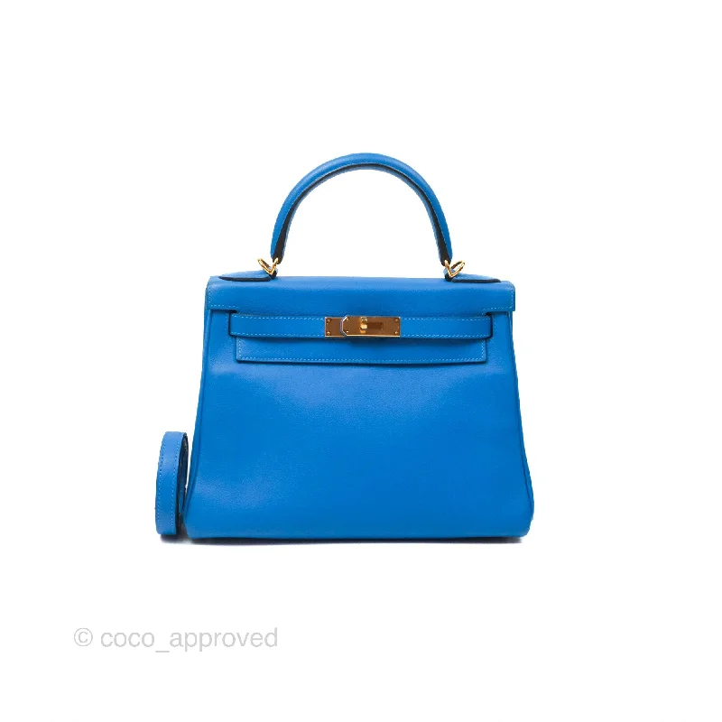 - DM/Email To Purchase - Hermès Retourne Kelly 28 Blue Evercolor Gold Hardware