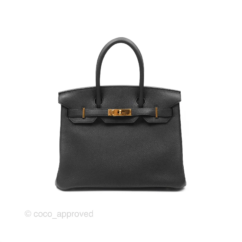 Hermès Birkin 30 Retourne Black Noir 89 Togo Gold Hardware