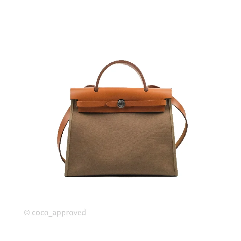 Hermès Herbag Zip 31 Etoupe/Fauve Canvas Palladium Hardware