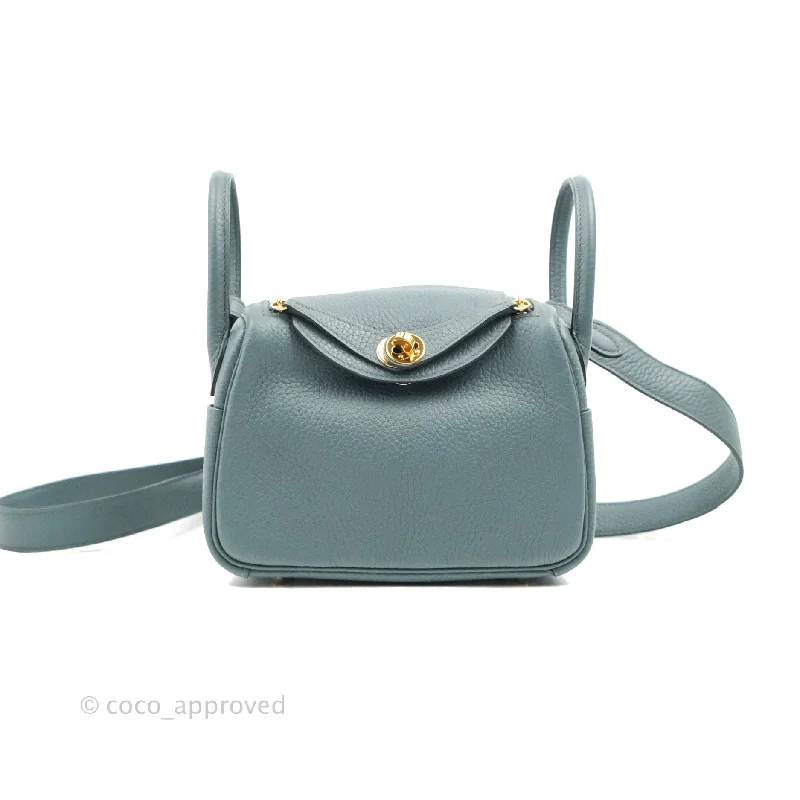 Hermès Mini Lindy 20 Bleu Orage Clemence Gold Hardware