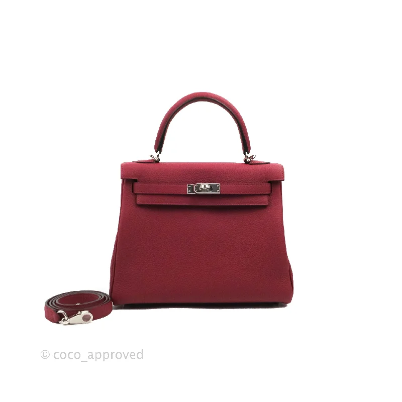 DM/email us to purchase - Hermes Kelly Retourne 25 Togo Rouge Grenat K1 Palladium Hardware