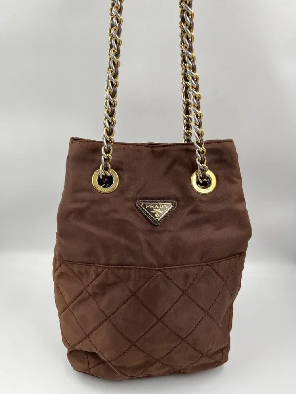 Prada Nylon Tote with Chain Handle - Brown