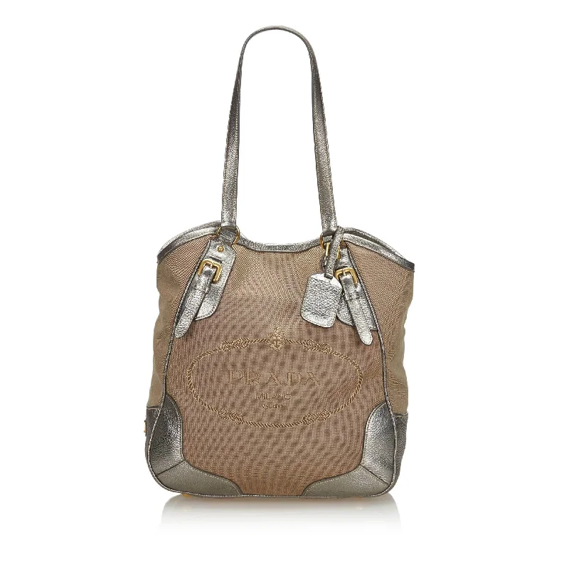 Prada Brown Beige Canvas Fabric Canapa Tote Bag Italy