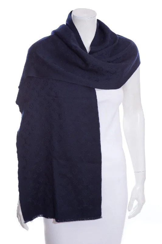 Louis Vuitton Navy Logo Cashmere Chale Scarf