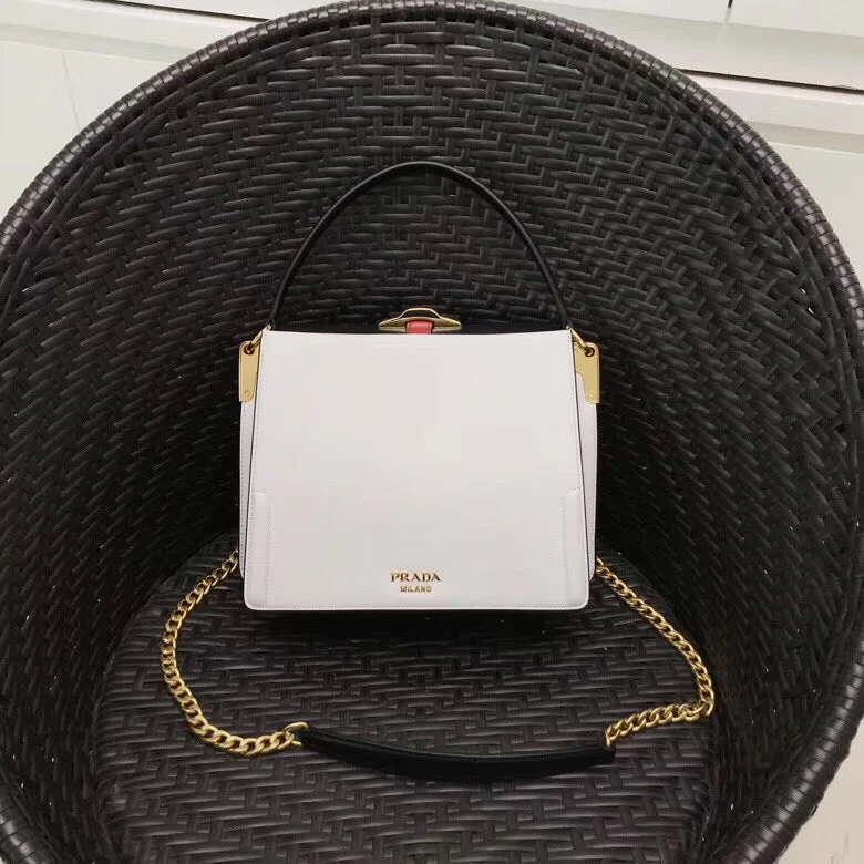 Prada Belle Bag In White/Black Calf Leather