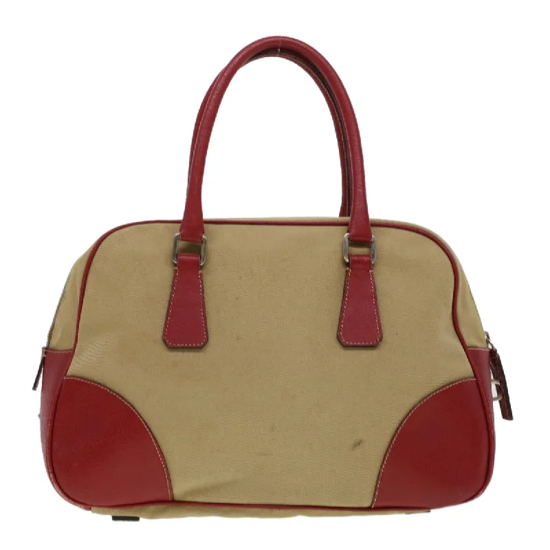 Prada Shoulder Bag Canvas Leather Beige Red  ar9627