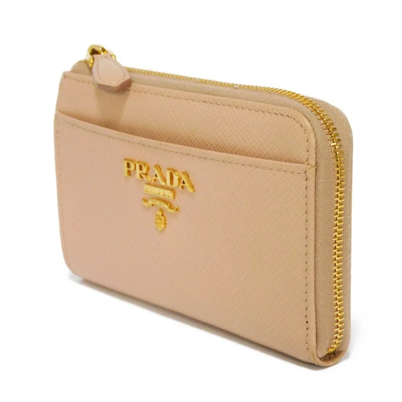 Prada Coin Case Saffiano Metal Key Pink Beige L-shaped Zipper Chain Logo Cypria 1PP122 QWA F0236 Women's Wallet