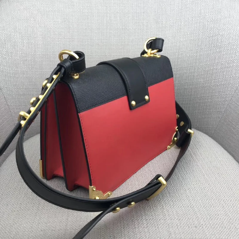 Prada Large Cahier Bag In Red/Black Leather