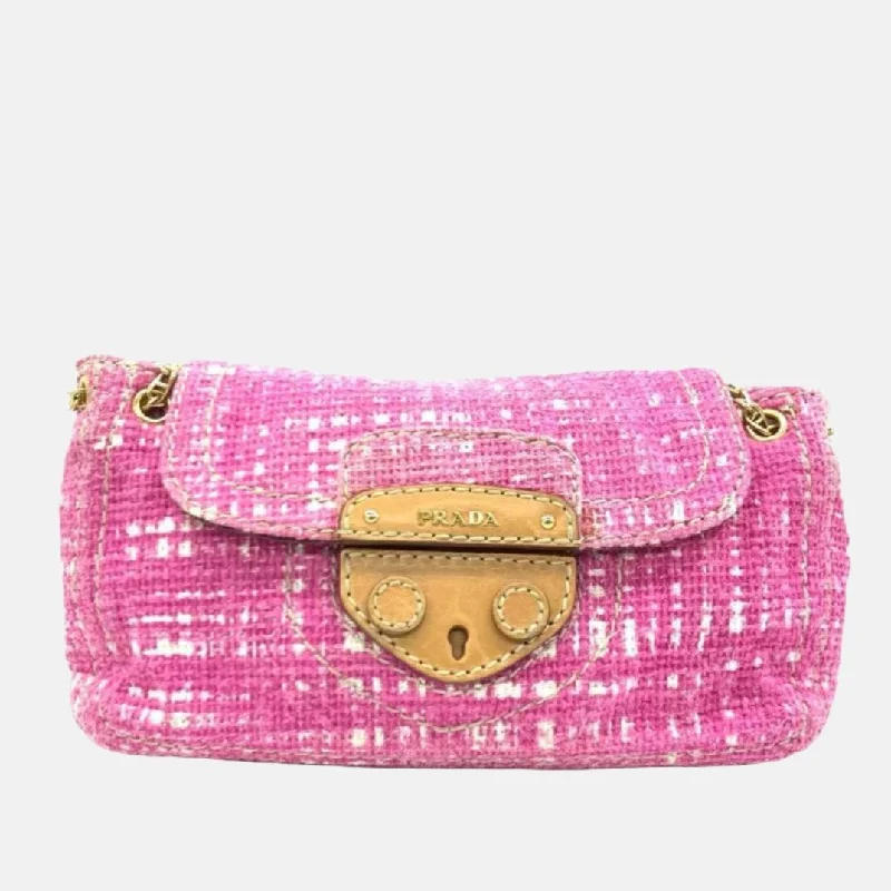 Prada Pink Sound Lock Tweed Shoulder Bag