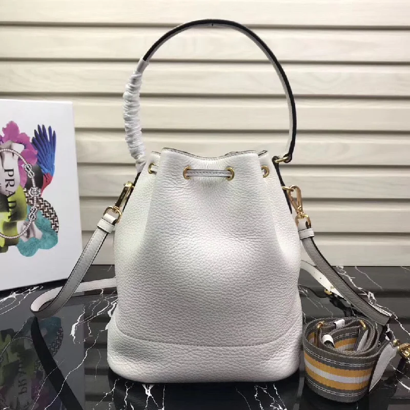 Prada Bucket Bag In White Grained Calfskin