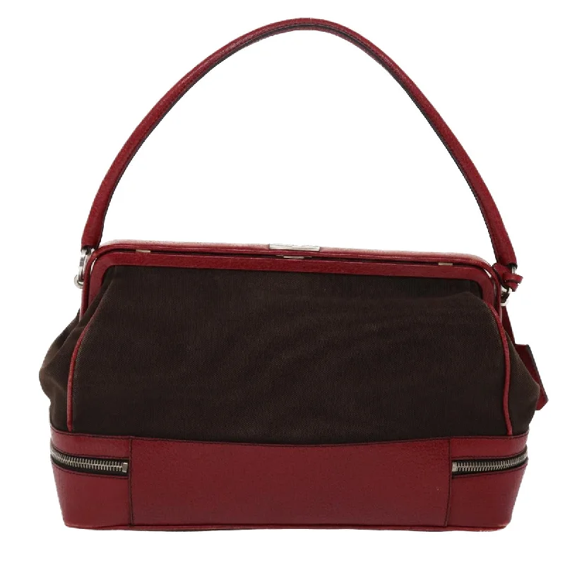 Prada Shoulder Bag Canvas Leather Red  am4741