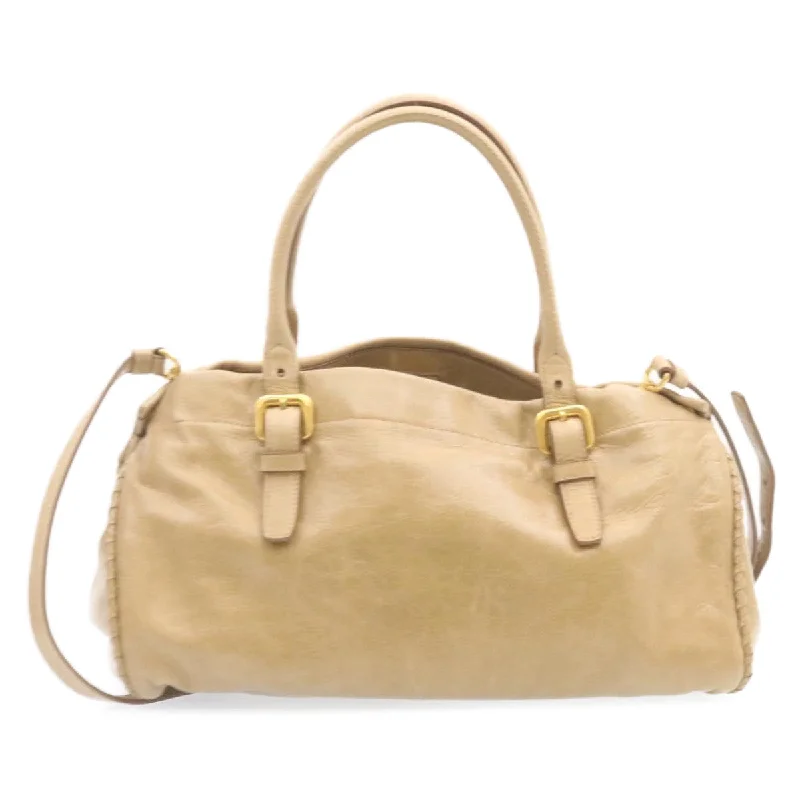 Prada Hand Bag Leather 2Way Beige  jk135