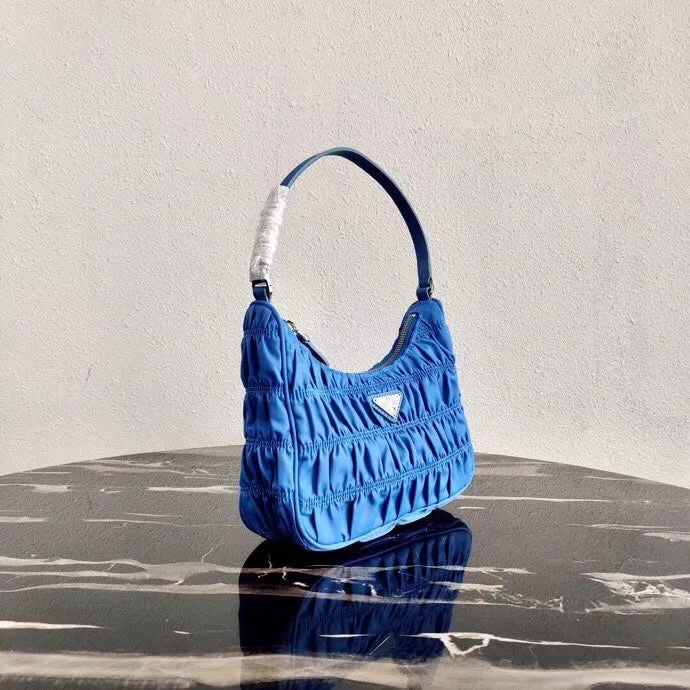 Prada Hobo Mini Bag In Blue Nylon