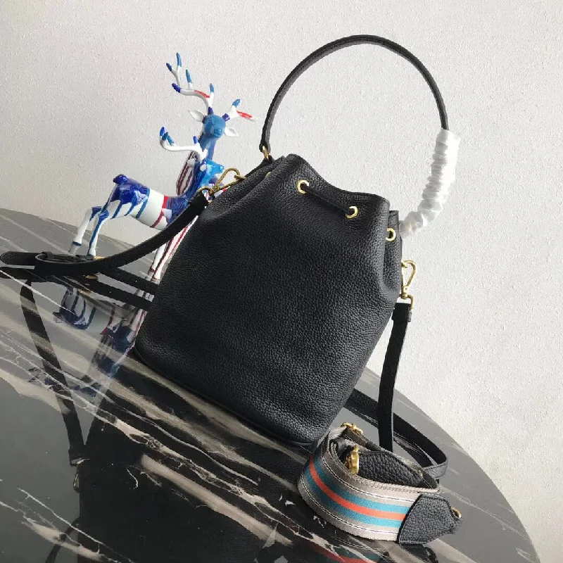 Prada Bucket Bag In Black Grained Calfskin