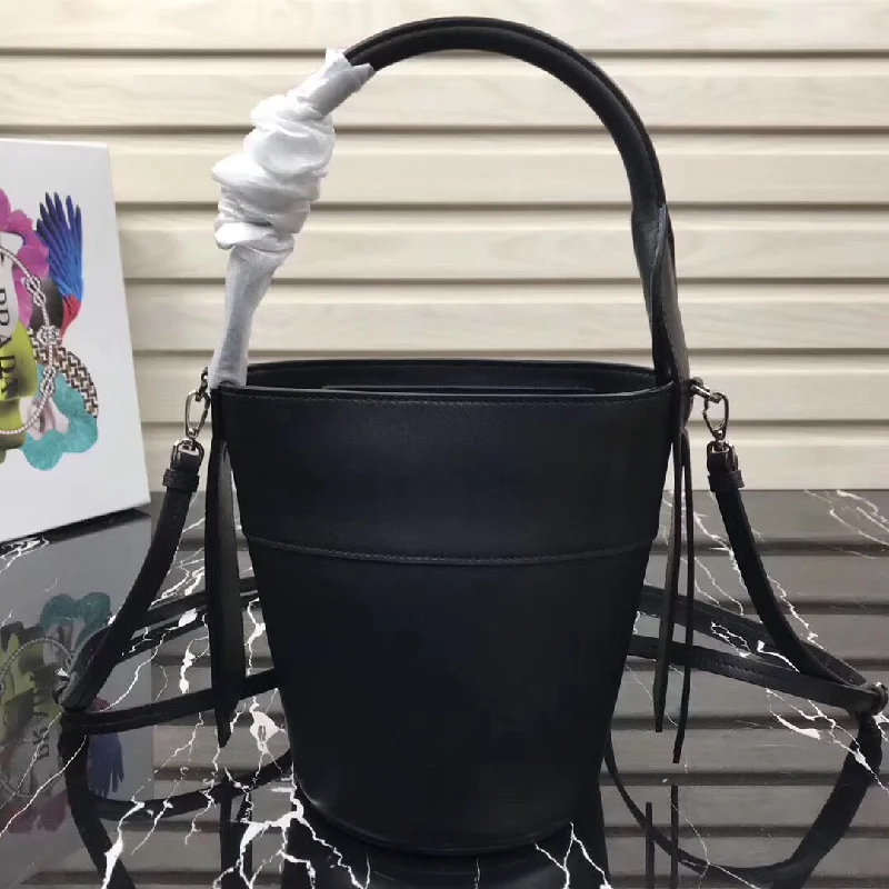 Prada Black Ouverture Leather Bucket Bag