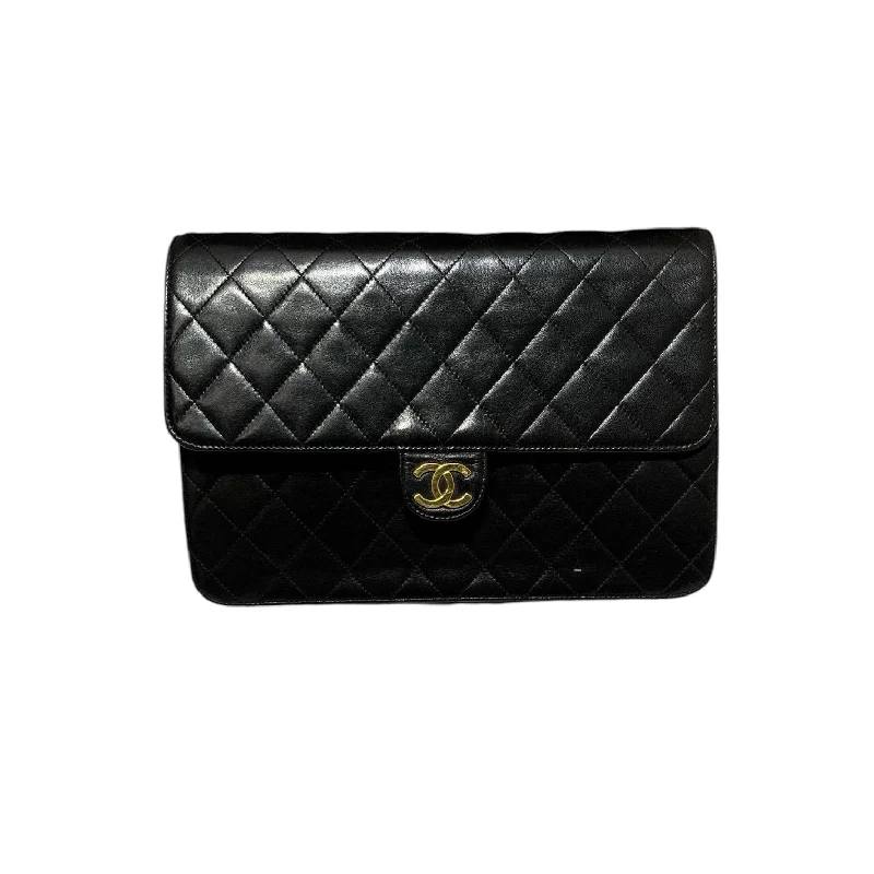 CHANEL/Tote Bag/Lambskin/BLK/PUSHLOCK MEDIUM HALF FLAP BAG